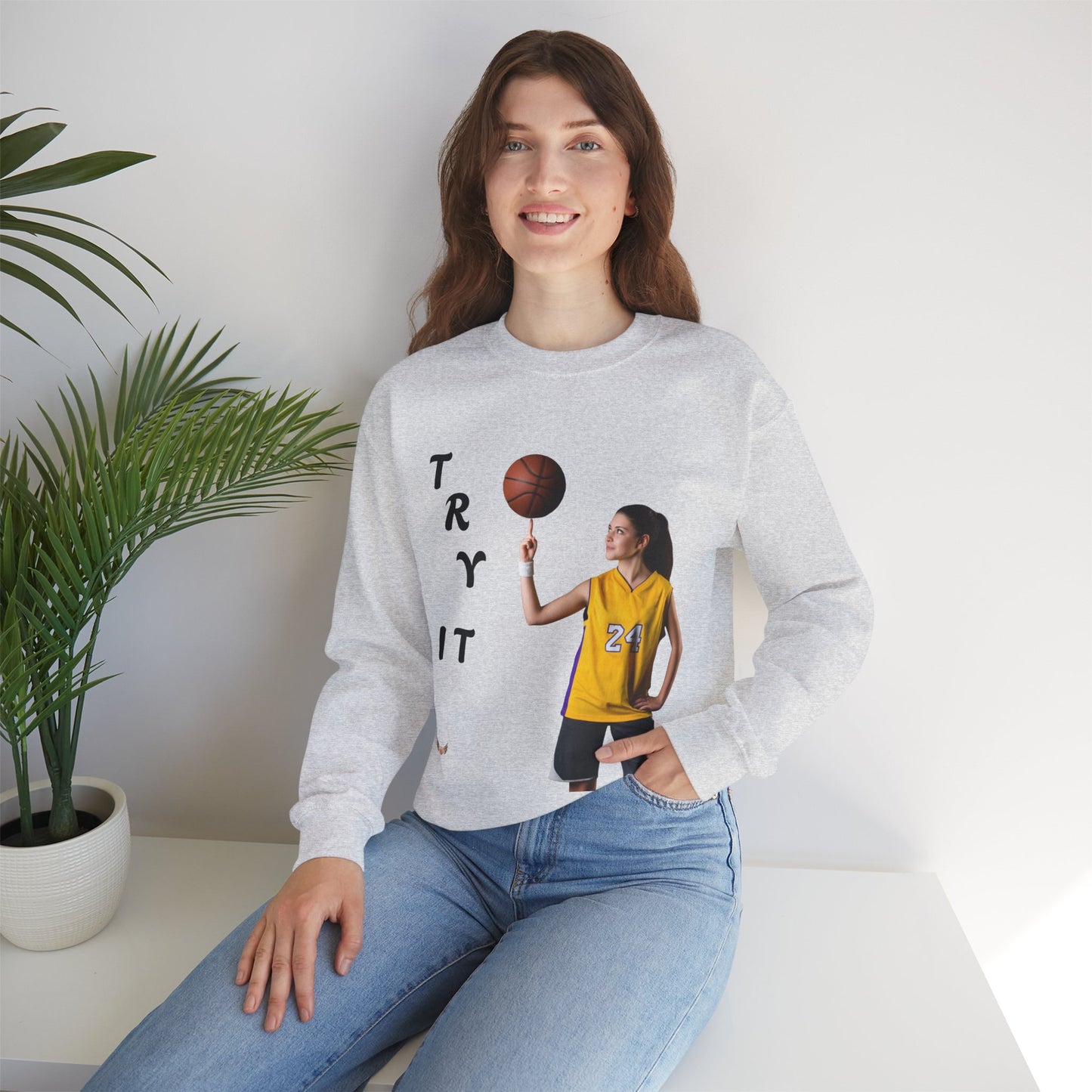Unisex Basketball Crewneck Sweatshirt - Try It, Sports Apparel, Workout Gear, Athleisure, Gift for Athletes