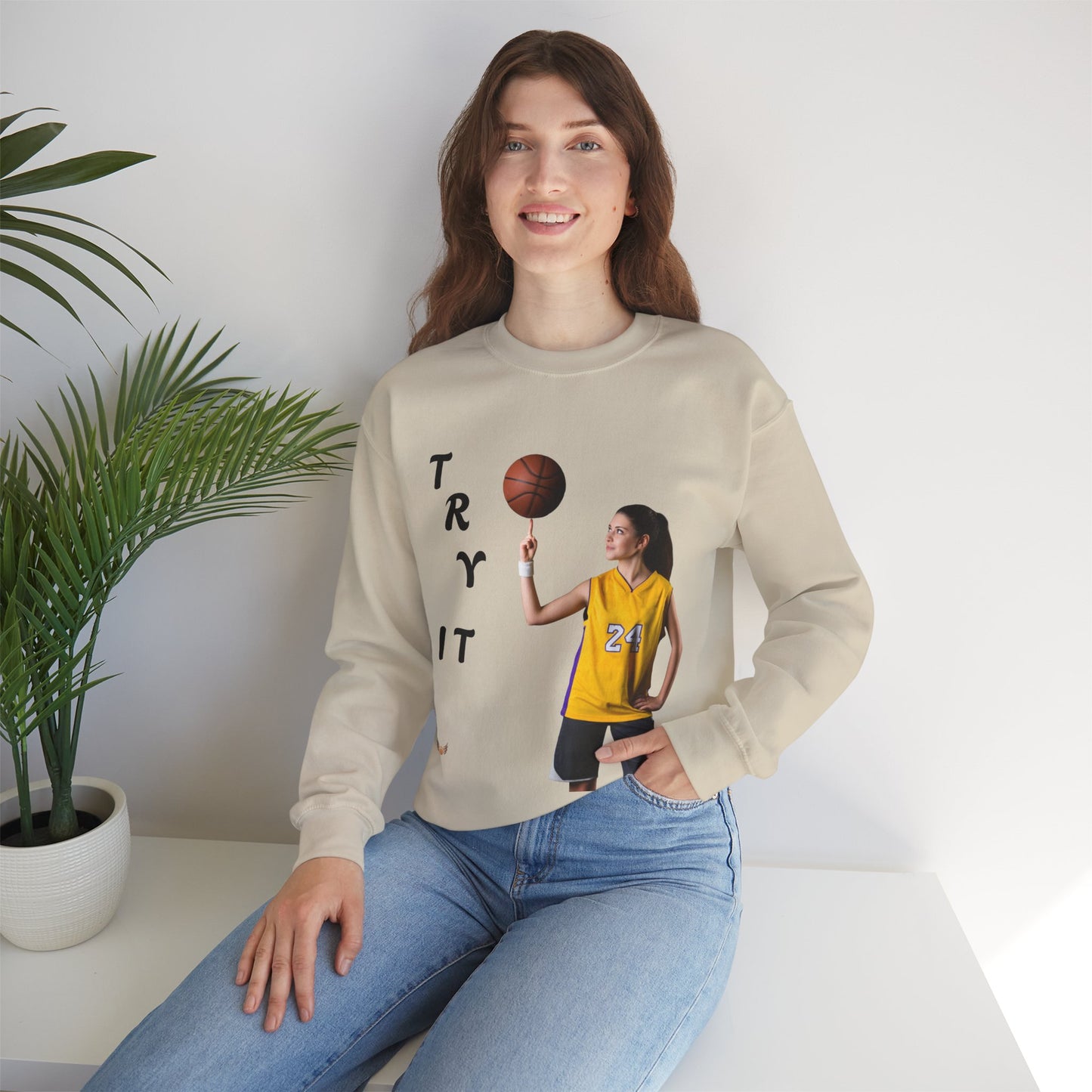 Unisex Basketball Crewneck Sweatshirt - Try It, Sports Apparel, Workout Gear, Athleisure, Gift for Athletes