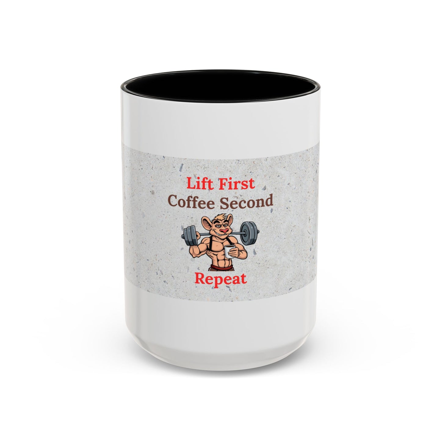 Fitness Motivation Coffee Mug, Gym Lover Gift, Lift First Repeat, Workout Humor Mug, Weightlifting Coffee Cup