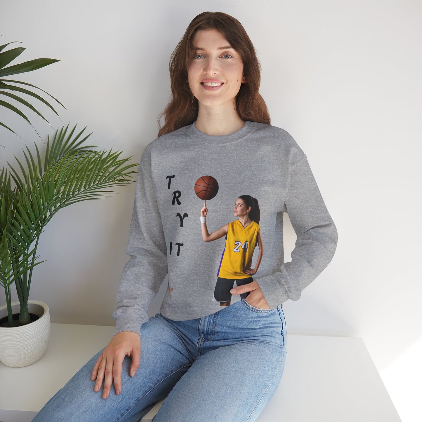Unisex Basketball Crewneck Sweatshirt - Try It, Sports Apparel, Workout Gear, Athleisure, Gift for Athletes