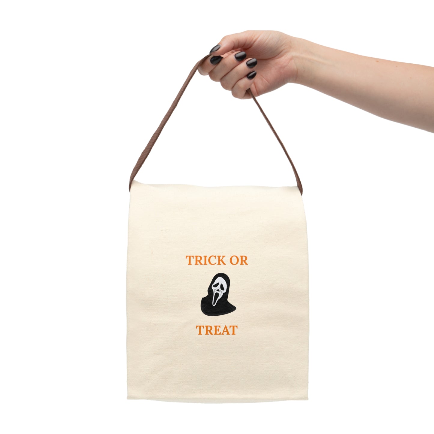 Canvas Lunch Bag, Trick or Treat Ghost Face Halloween Tote Bag - Candy Tote, Halloween Bag with Hooded Figure, Halloween Lunch Bag,