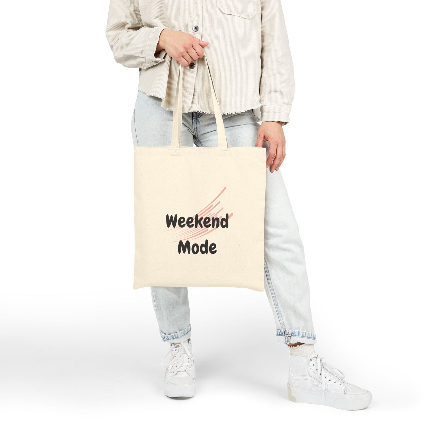 Weekend Mode Cotton Canvas Tote Bag, Eco-Friendly Tote, Shopping Bag, Reusable Grocery Tote, Gift for Friends, Beach Bag