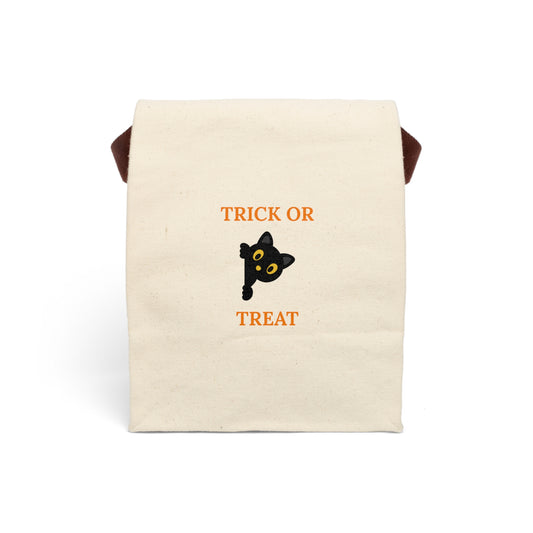 Canvas Lunch Bag, Trick or Treat Black Cat Tote Bag - Halloween Candy Tote, Spooky Cat Lunch Bag, Halloween Decor, Trick or Treat Bag,