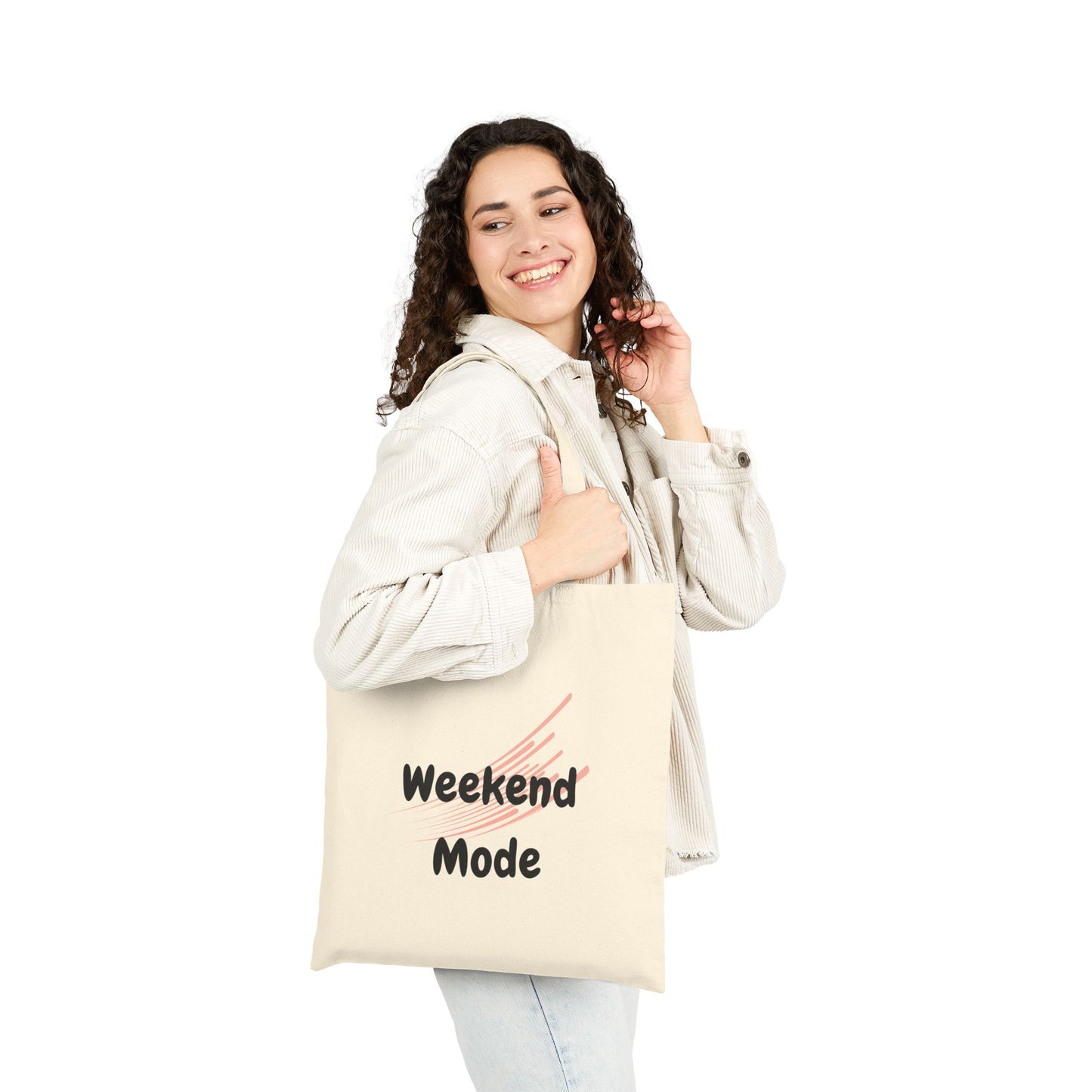 Weekend Mode Cotton Canvas Tote Bag, Eco-Friendly Tote, Shopping Bag, Reusable Grocery Tote, Gift for Friends, Beach Bag