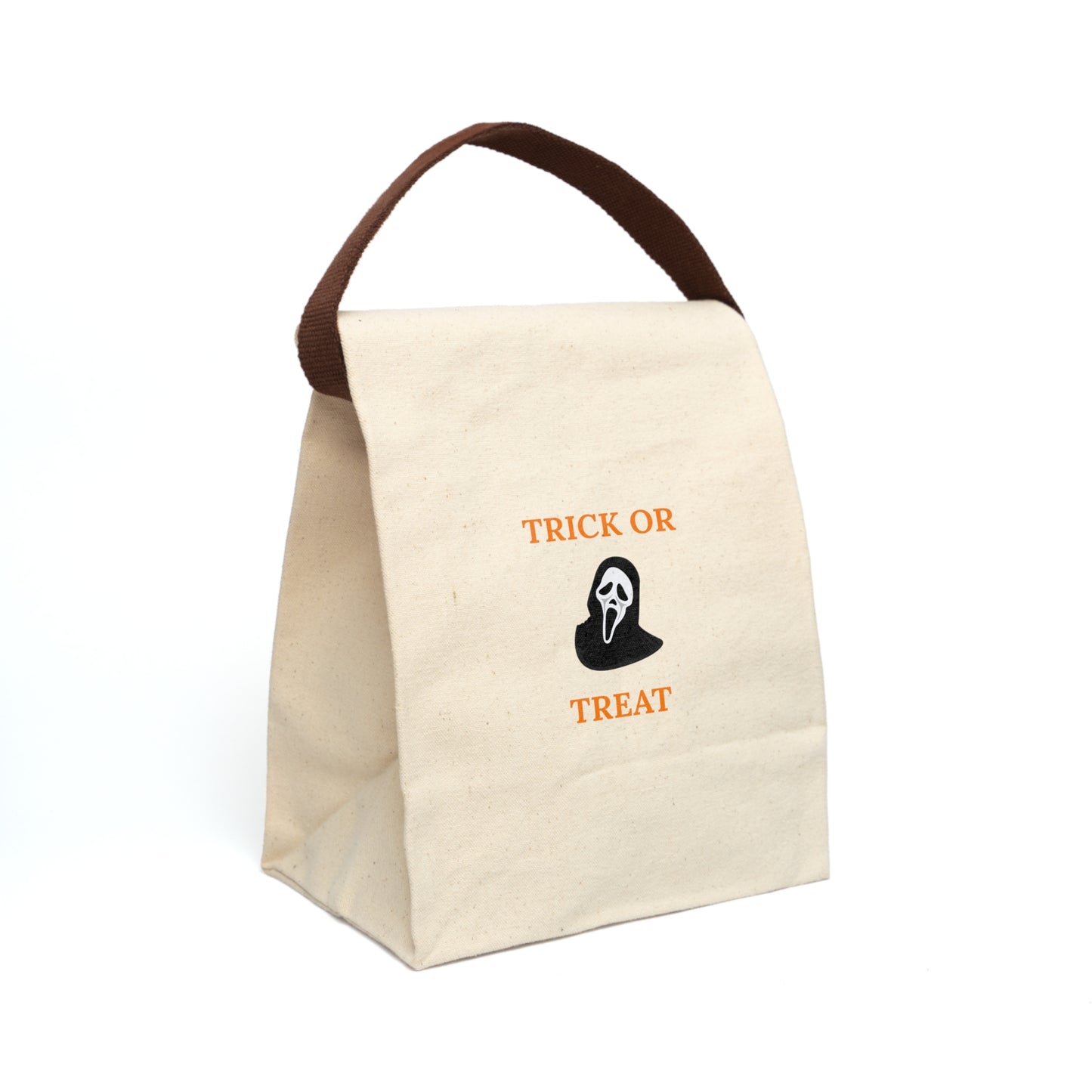 Canvas Lunch Bag, Trick or Treat Ghost Face Halloween Tote Bag - Candy Tote, Halloween Bag with Hooded Figure, Halloween Lunch Bag,