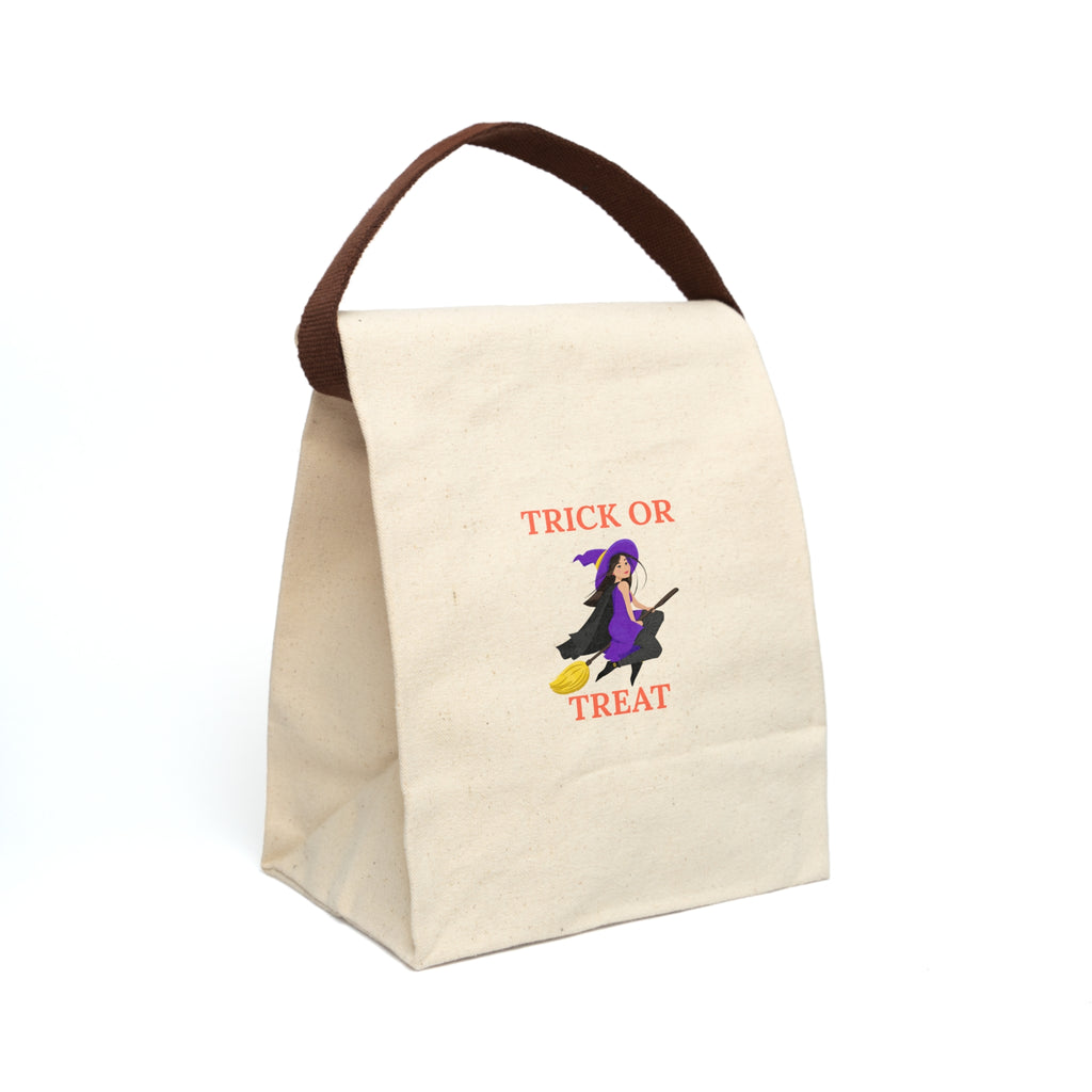Halloween Tote Bag, Trick or Treat Canvas Lunch Bag - Spooky Candy Carry Bag, Flying Witch Theme - Gift for Kids and Adults