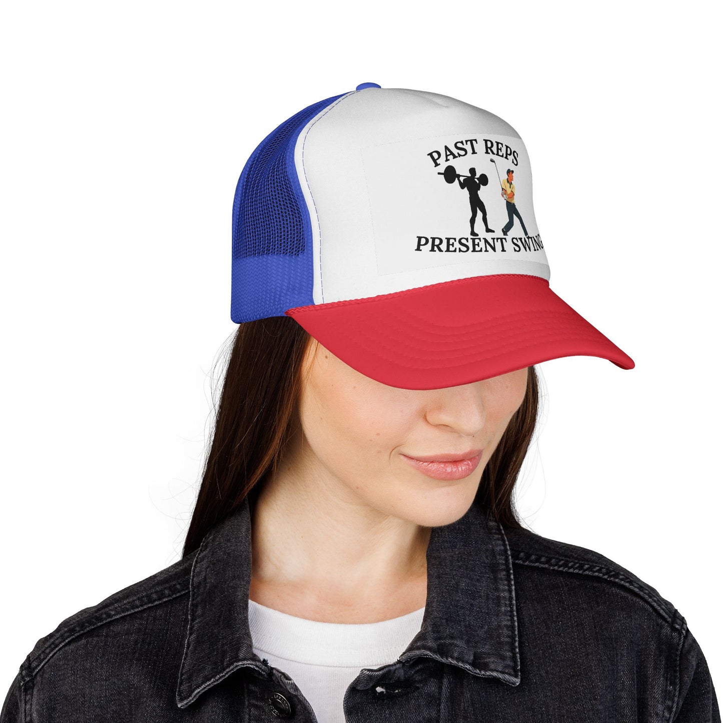Fitness Trucker Cap - "Past Reps Present Swing" - Gym Hat, Workout Cap, Gift for Fitness Lovers, Outdoor Events, Casual Style