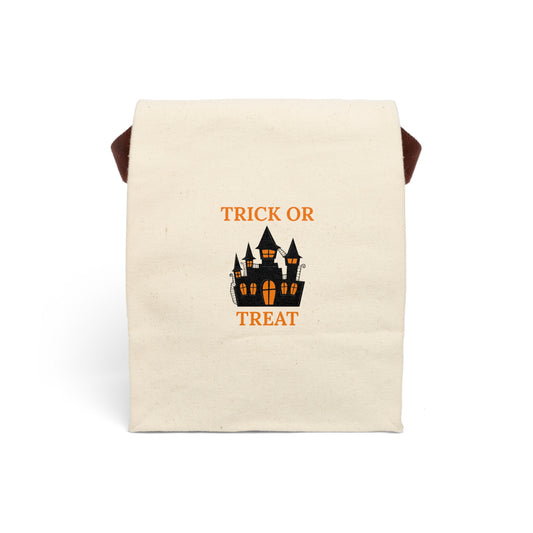 Canvas Lunch Bag, Halloween Haunted House Design, Trick or Treat Tote, Spooky Lunch Sack, Insulated Cooler, Lunch Tote for Work