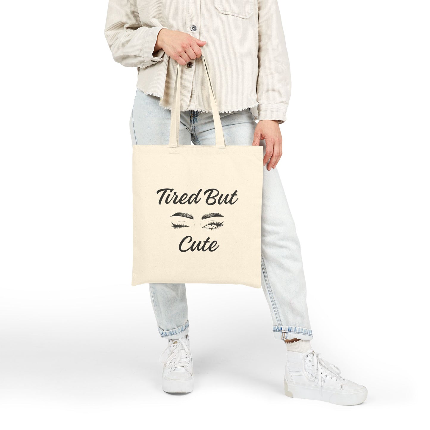 Tired But Cute Tote Bag - Stylish Cotton Canvas Bag for Everyday Use, Gifts for Friends, Shopping, Beach, and More
