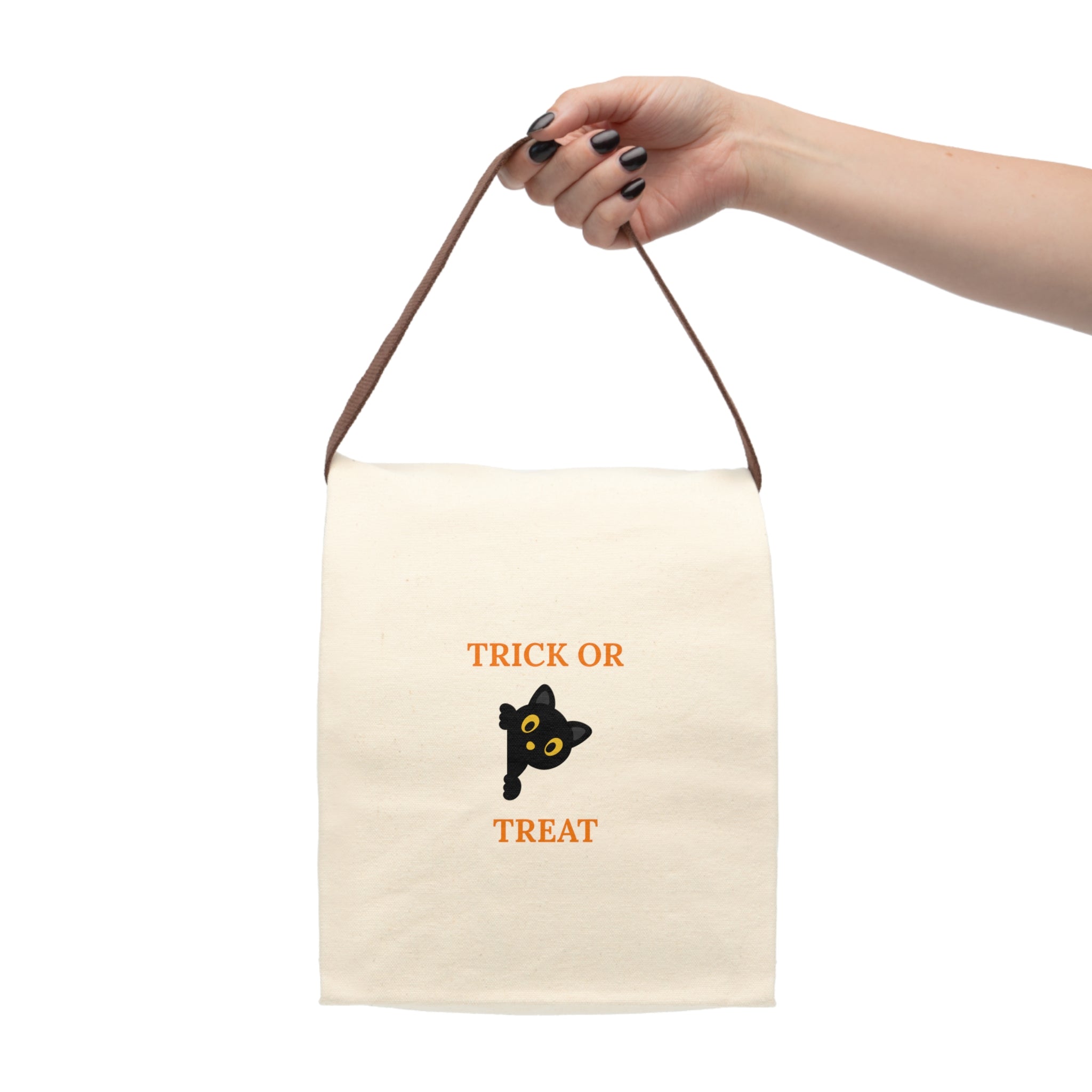 Canvas Lunch Bag, Trick or Treat Black Cat Tote Bag - Halloween Candy Tote, Spooky Cat Lunch Bag, Halloween Decor, Trick or Treat Bag,