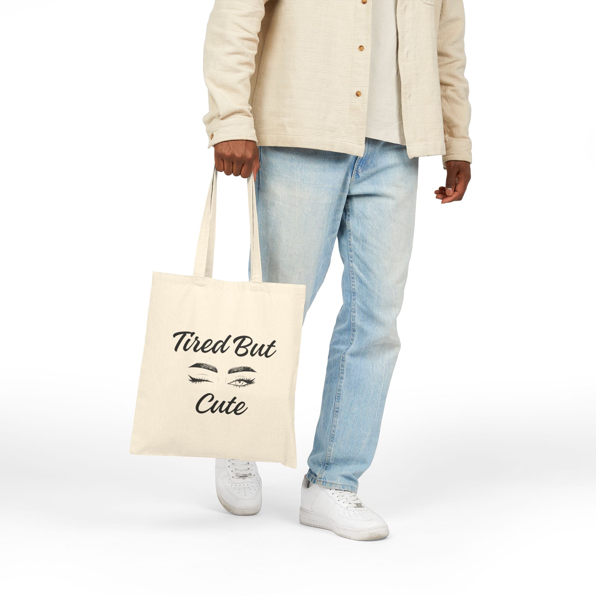 Tired But Cute Tote Bag - Stylish Cotton Canvas Bag for Everyday Use, Gifts for Friends, Shopping, Beach, and More