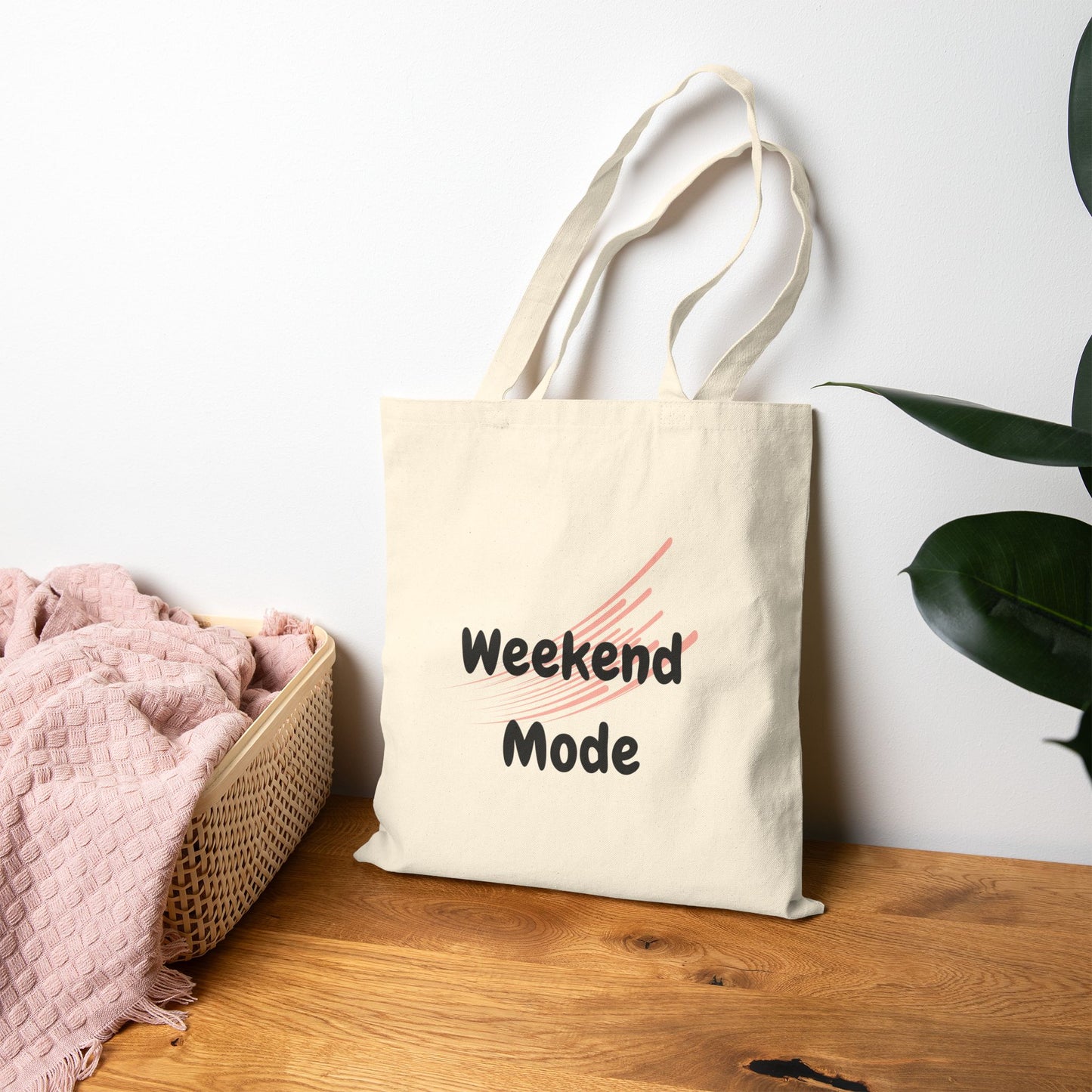 Weekend Mode Cotton Canvas Tote Bag, Eco-Friendly Tote, Shopping Bag, Reusable Grocery Tote, Gift for Friends, Beach Bag