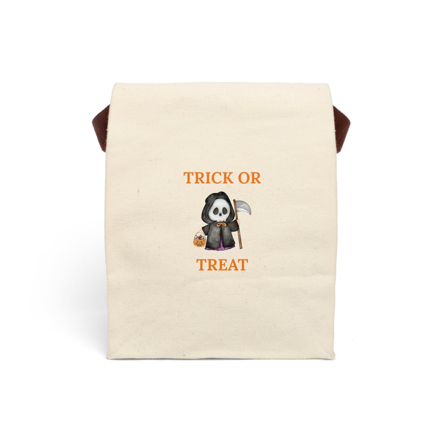 Canvas Lunch Bag - Trick or Treat Ghost Tote Halloween Candy Bag, Ghost Holding Pumpkin & Cycle, Halloween Lunch Tote,