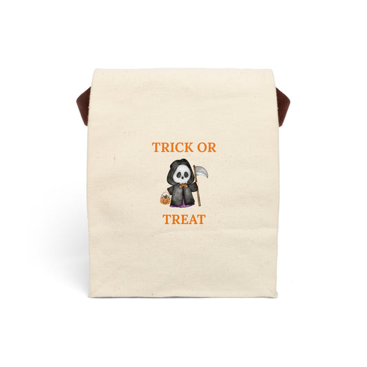 Canvas Lunch Bag - Trick or Treat Ghost Tote Halloween Candy Bag, Ghost Holding Pumpkin & Cycle, Halloween Lunch Tote,