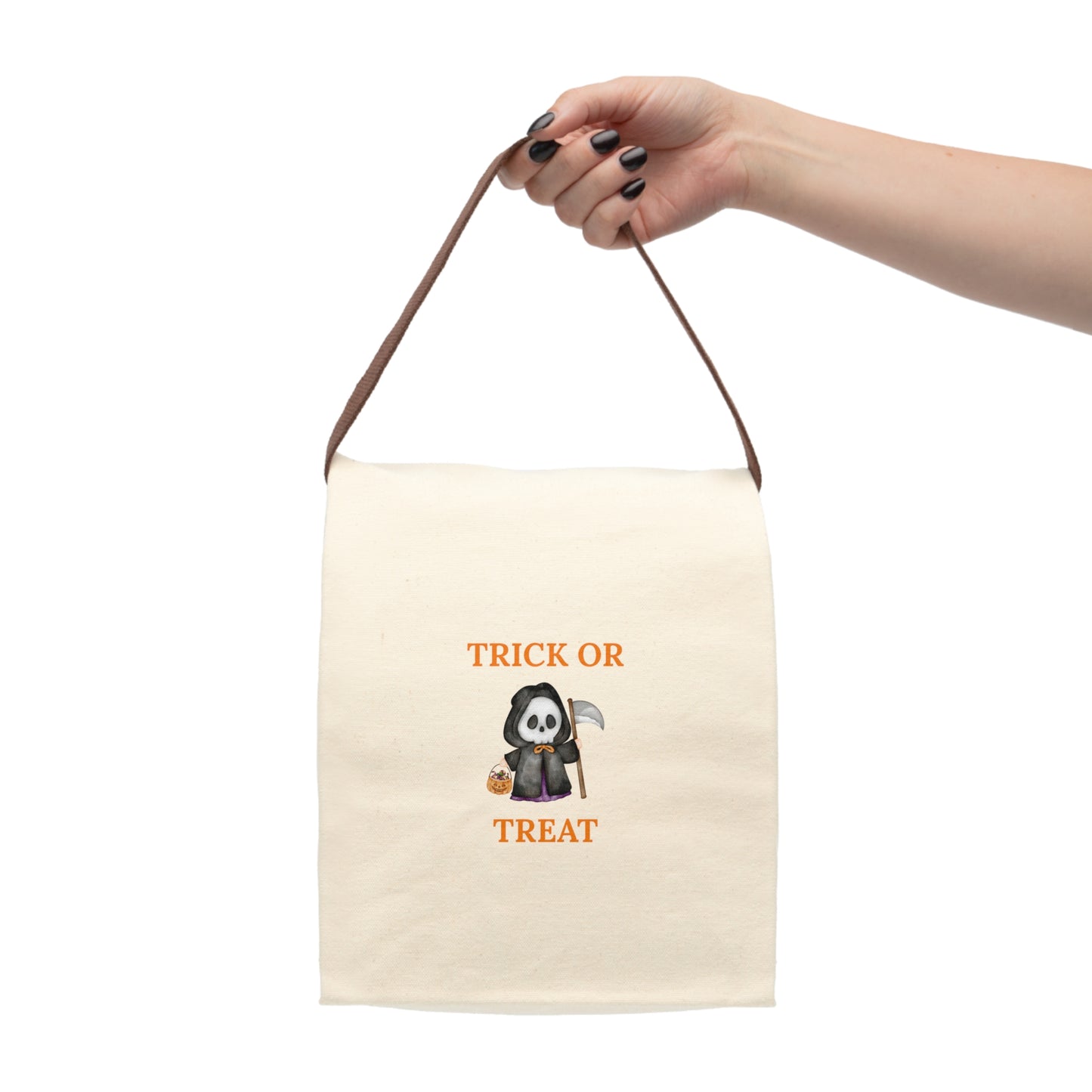 Canvas Lunch Bag - Trick or Treat Ghost Tote Halloween Candy Bag, Ghost Holding Pumpkin & Cycle, Halloween Lunch Tote,