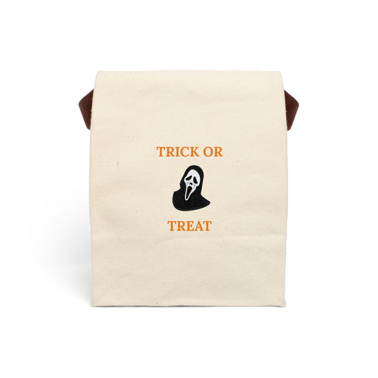 Canvas Lunch Bag, Trick or Treat Ghost Face Halloween Tote Bag - Candy Tote, Halloween Bag with Hooded Figure, Halloween Lunch Bag,